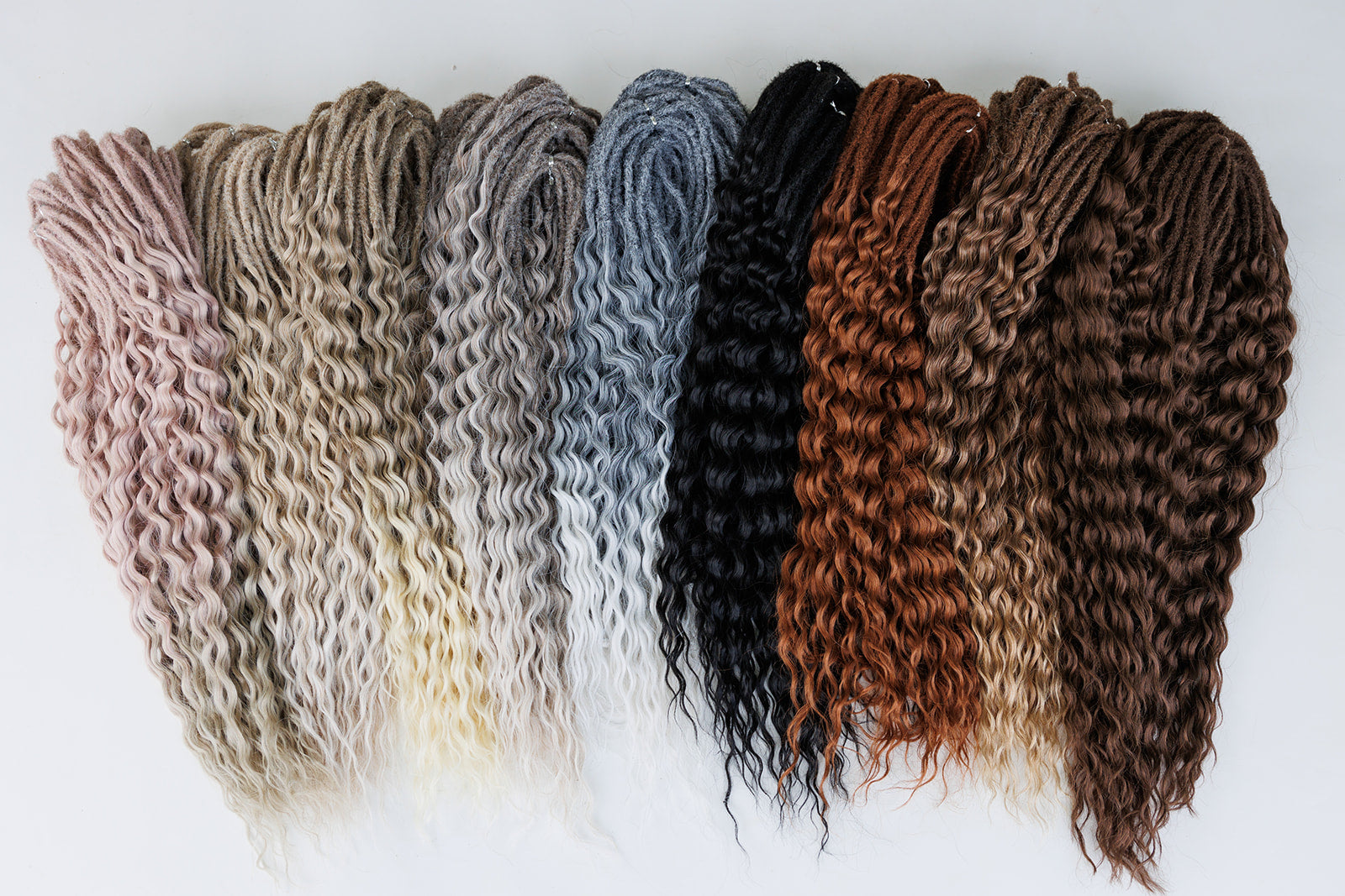 Color wave of Wildcrafted Beauty natural colors of double ended dreadlock extensions