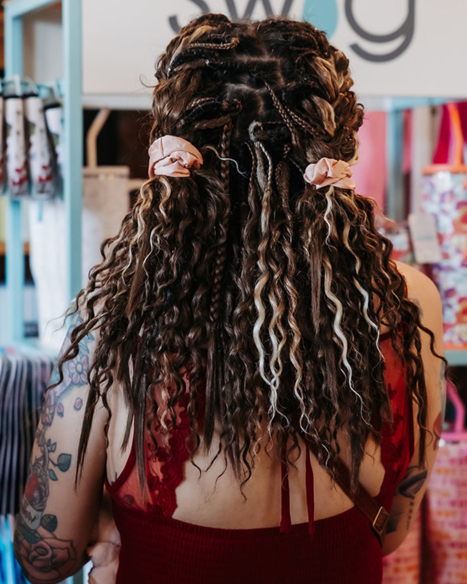 Person with styled hair in a salon setting