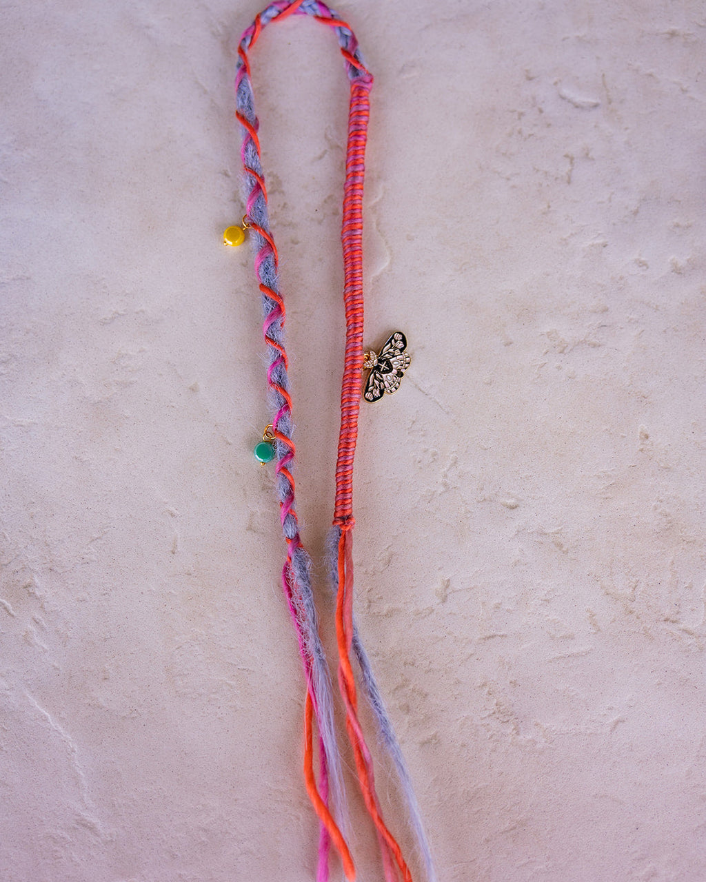Grey straight accent wrap with bold wrap fiber, butterfly and colorful charms