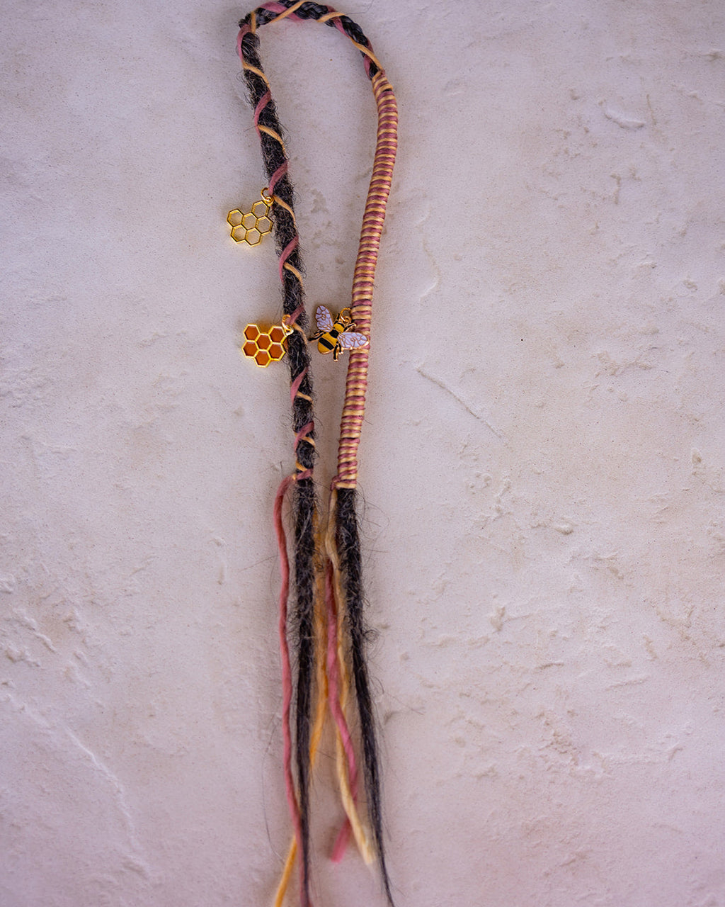 Brown straight accent with warm honey accents and bee and honeycomb charms