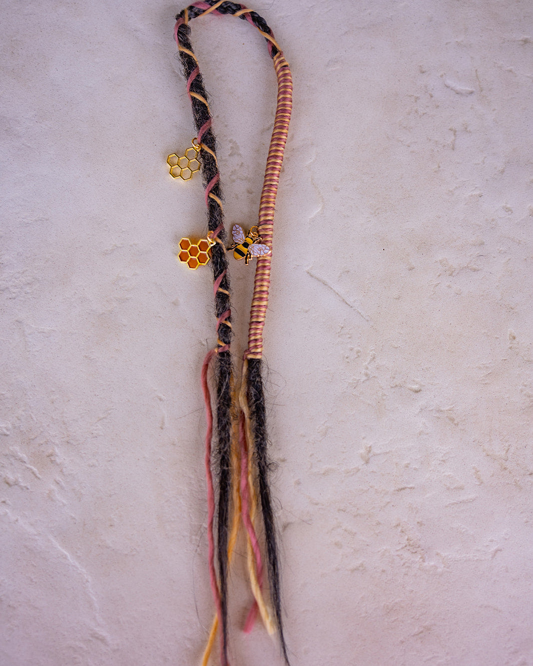 Brown straight accent with warm honey accents and bee and honeycomb charms