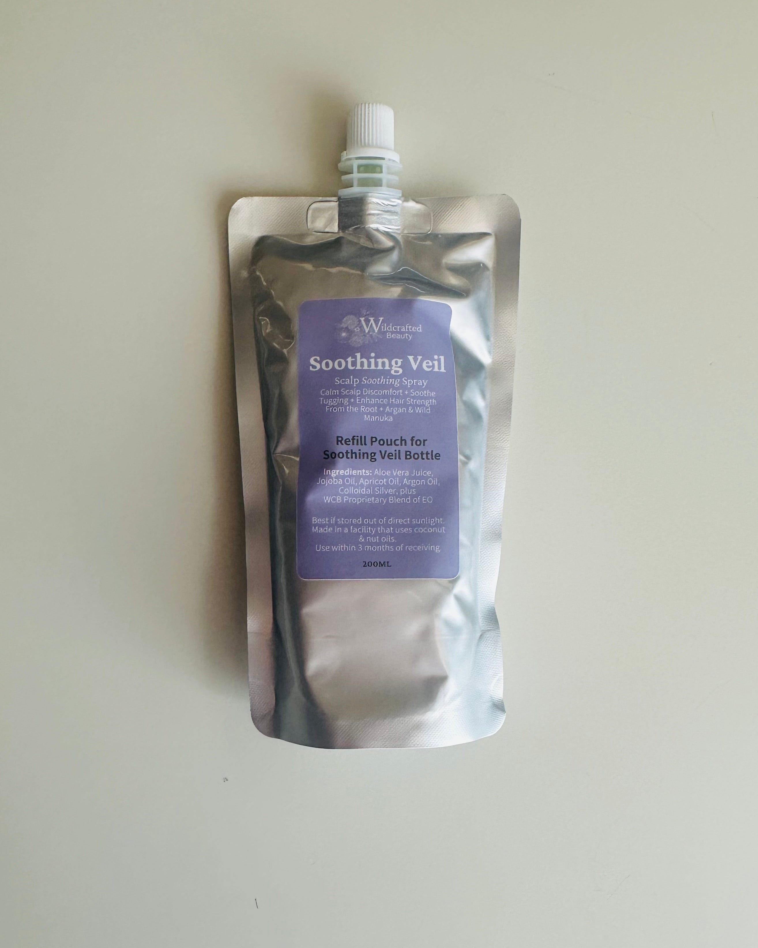 A refill pouch of Soothing Veil on a white background.